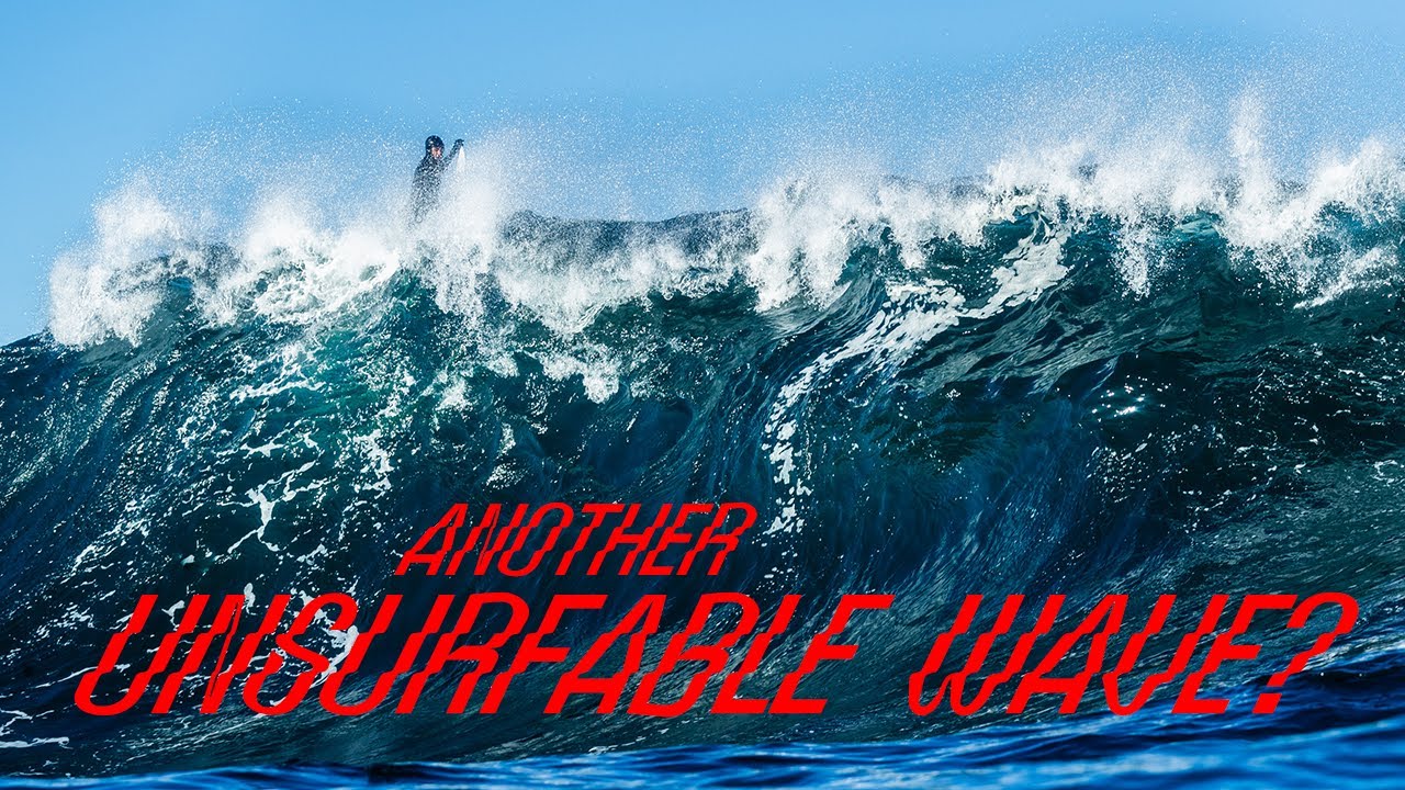 “Another unsurfable wave?“ surf video thumbnail from Reed Platenius using Velzyland typeface for the titles